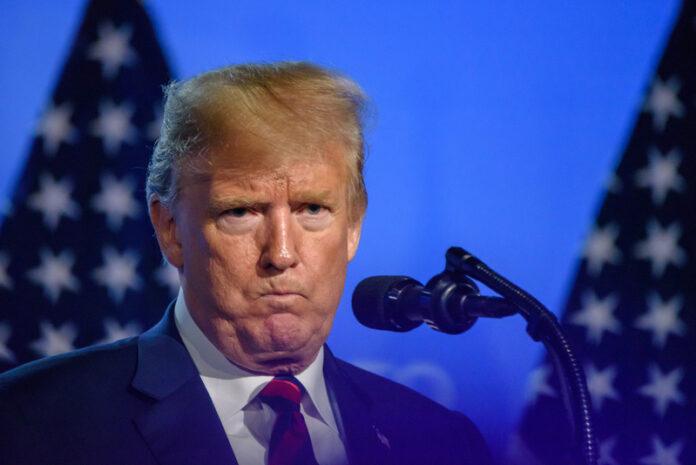 Donald Trump, president, former president, speech, podium, microphone, rally, American flags