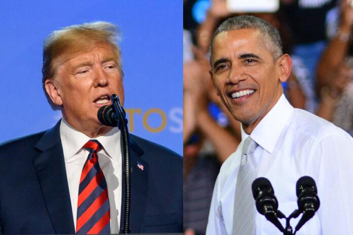 Donald Trump, Barack Obama, president, rally, speech, podium, microphone, campaign event