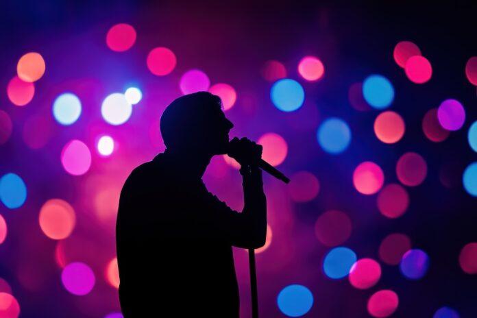 singer, performer, concert, stage, microphone, live performance, entertainment, music venue