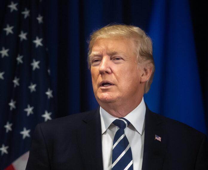 Donald Trump, president, former president, political leader, American flag, podium, official event