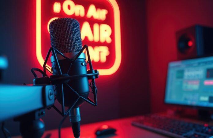 radio studio, recording studio, microphone, on air sign, broadcasting, podcast studio, audio recording, radio station