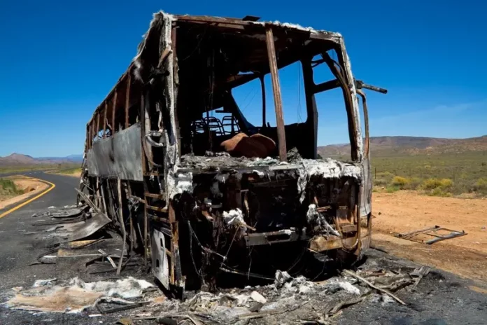 Burned Out Bus Wreckage